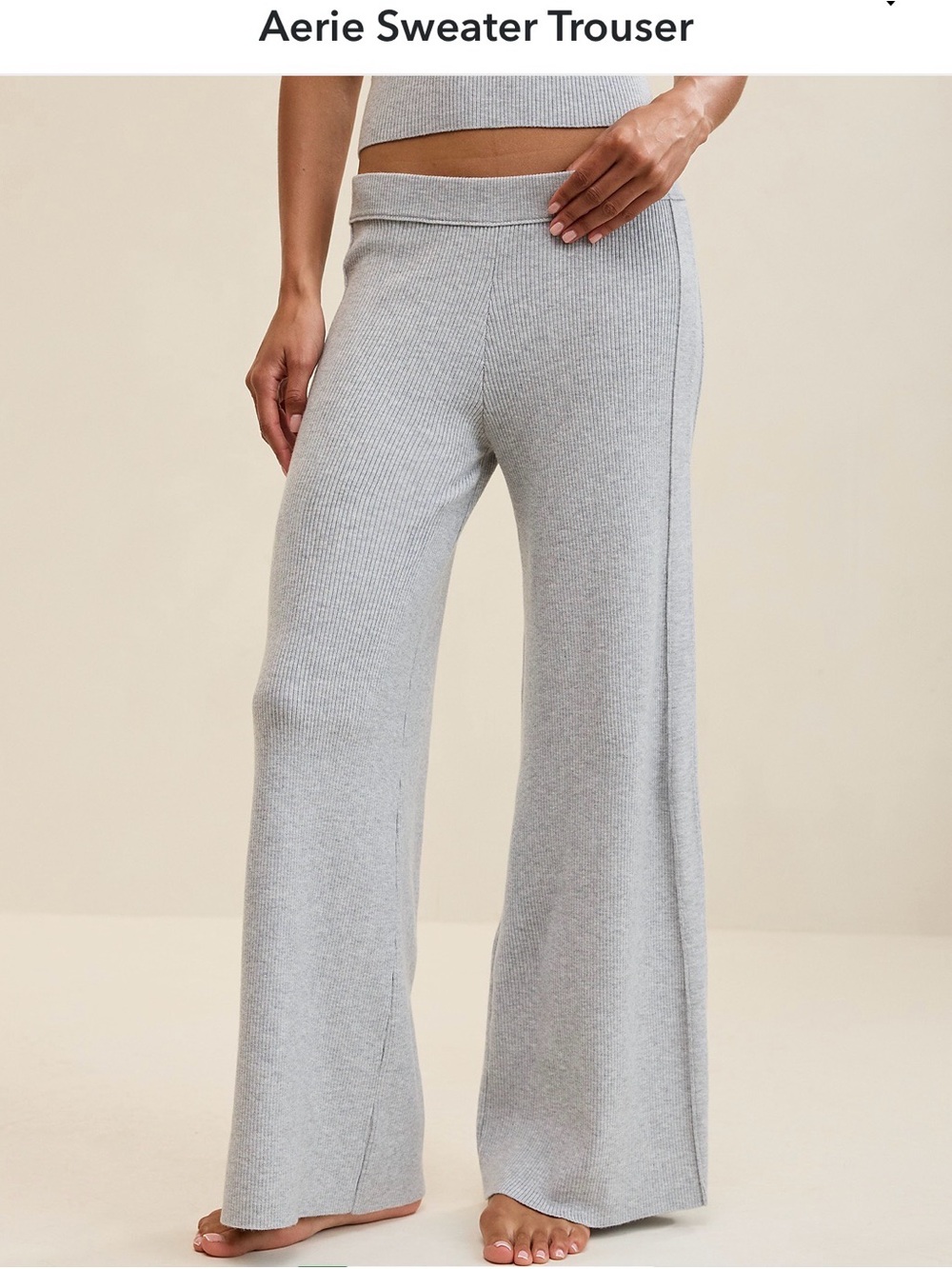 aerie Wide‑Leg Ribbed Sweater Trouser - Light Gray